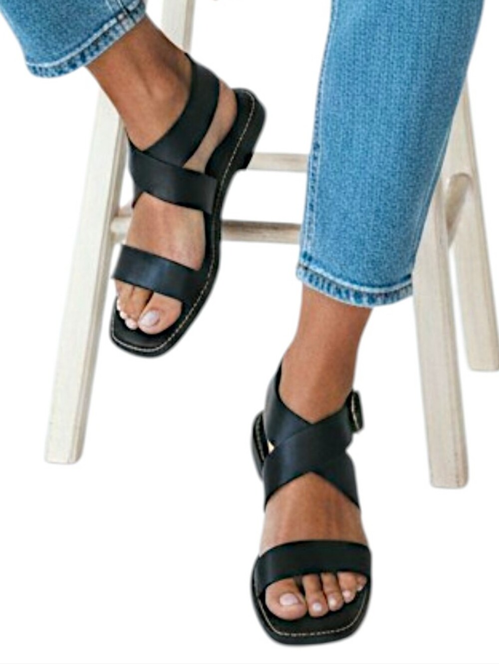 Vionic Strappy Sandals Black Comfort Ankle Strap Supportive Flat Size W8 NEW - Picture 2 of 6